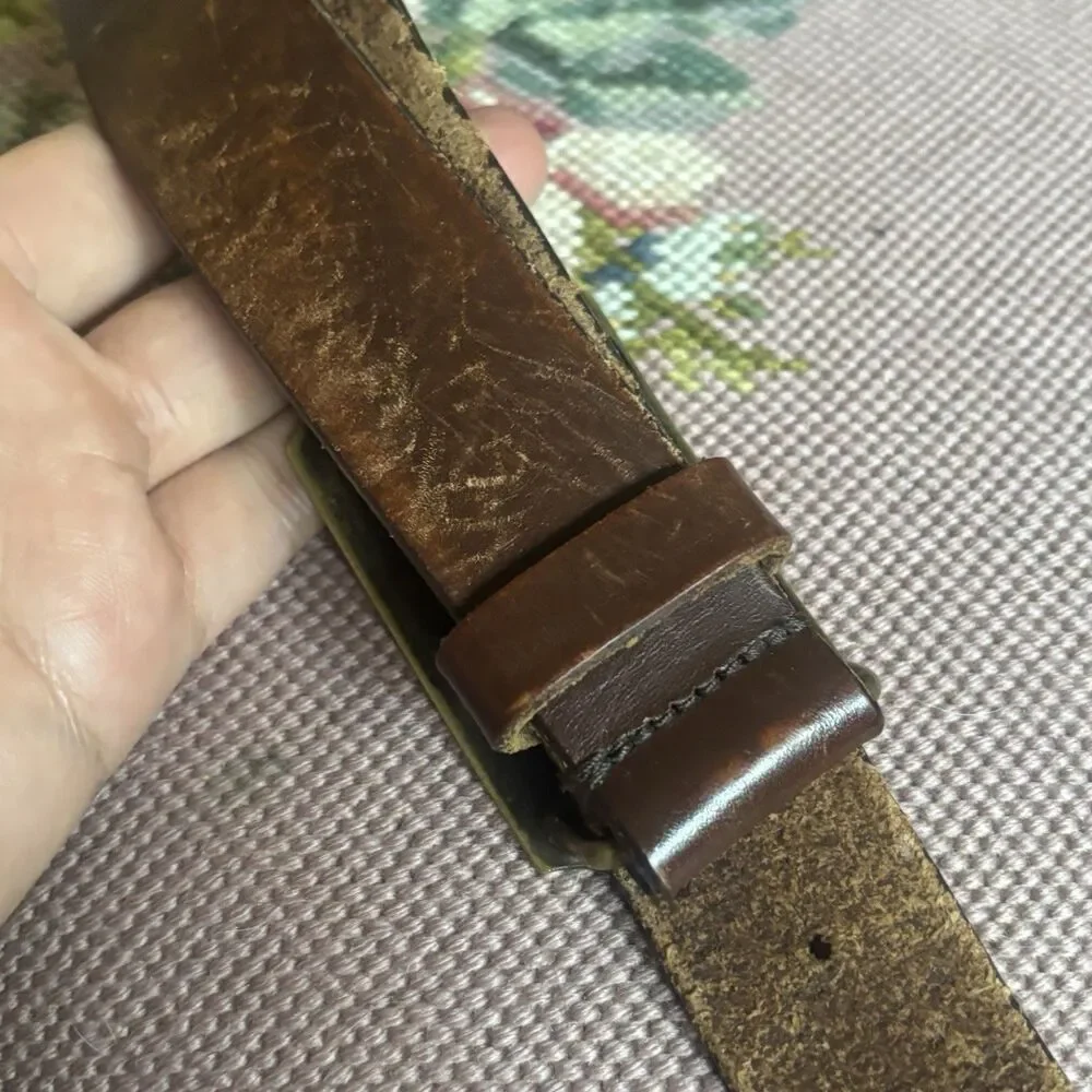 Vintage Polo Ralph Lauren Dog Buckle Belt Mens 38 Hunting Pointer Cast Brass RL